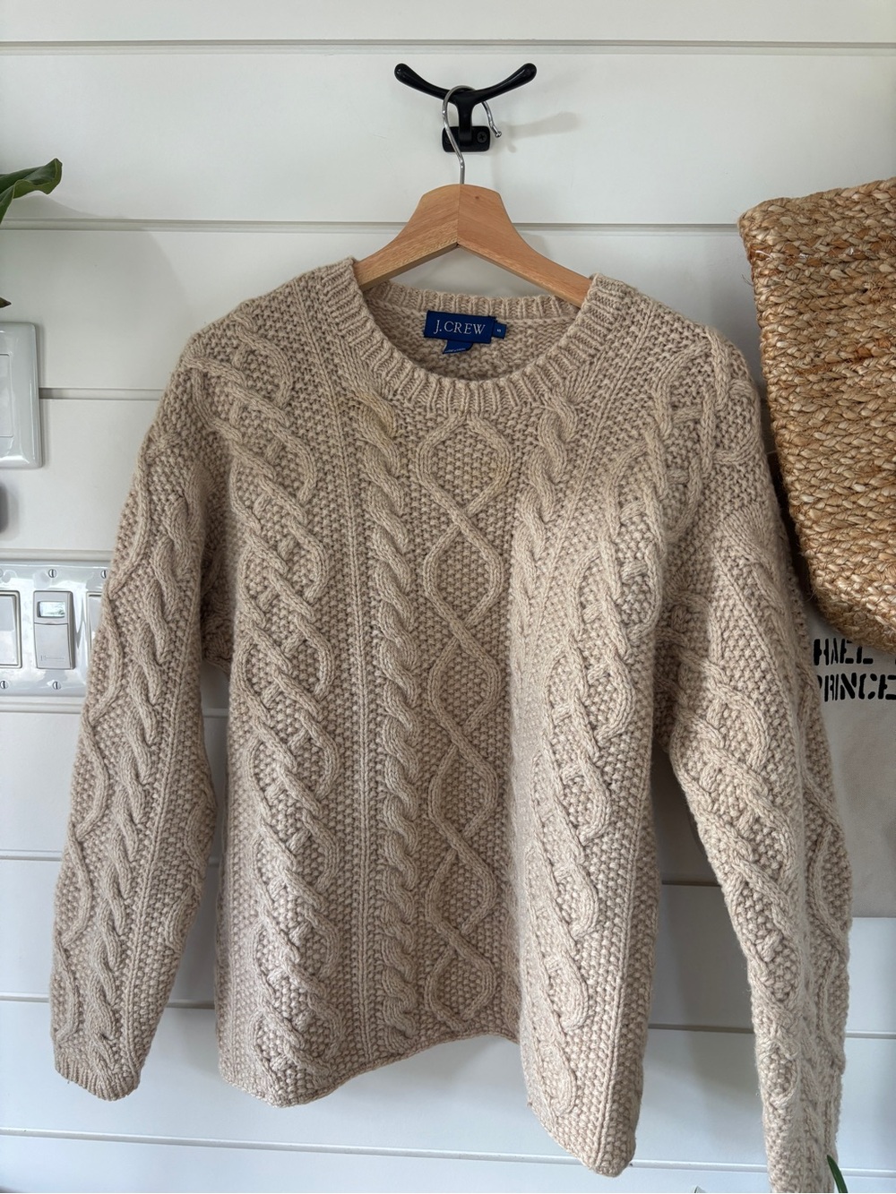 J. Crew Fishermen’s Sweater, Classic light tan, S, Vintage